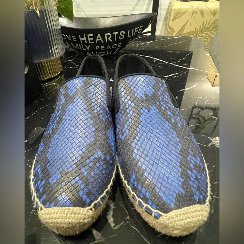 Celine Blue & Black Snake-Print Slip-On Espadrilles - Picture 5 of 9
